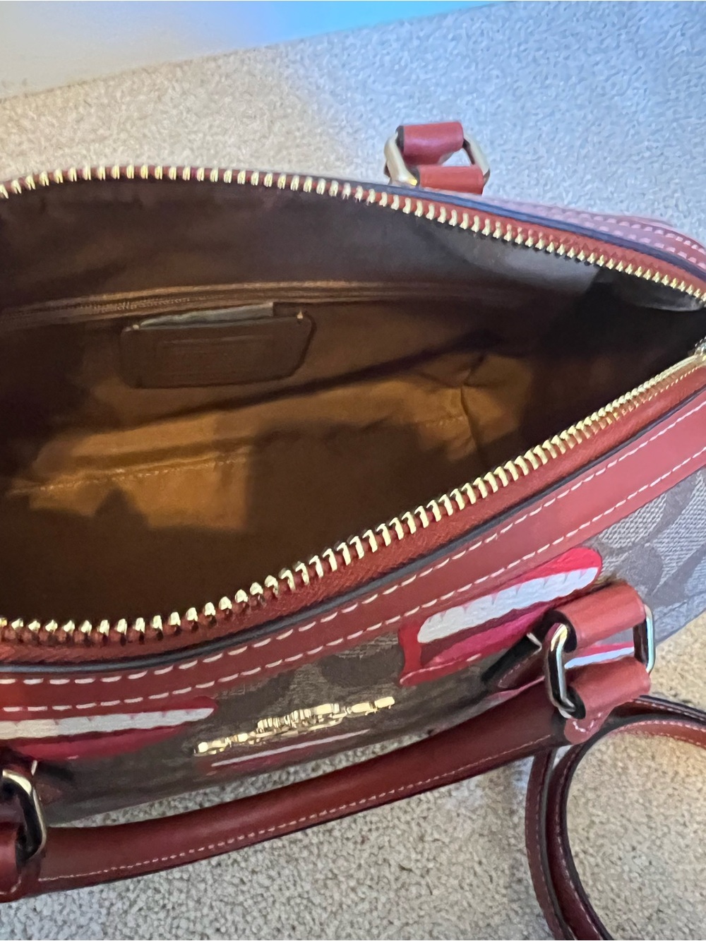 Coach Lips Signature Rowan Satchel - Red & Brown - Picture 6 of 6